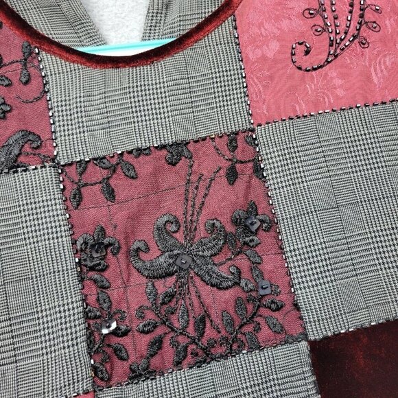 Faith Celia Forrester Dress Womens Medium Mixed Media Patchwork Lace Velvet Trim - Picture 7 of 13